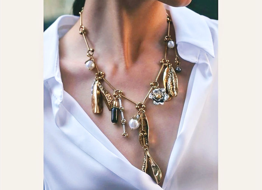 Vividha Leaf Flower Pearl Beads Charms Necklace!!