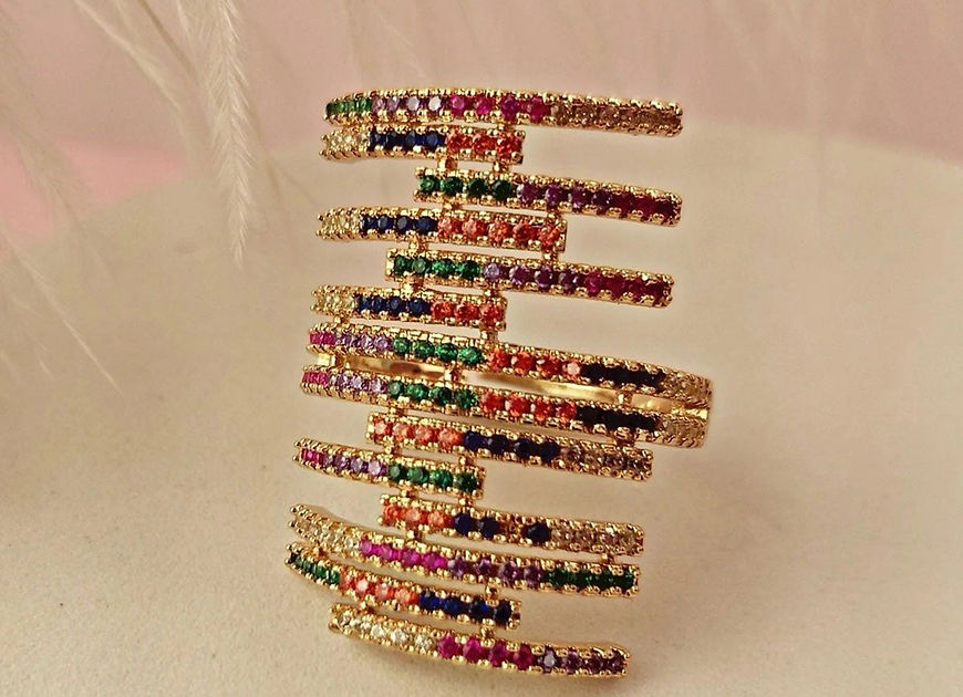 Vijeta Multicolor Solitaire CZ Stone Adjustable Finger Ring