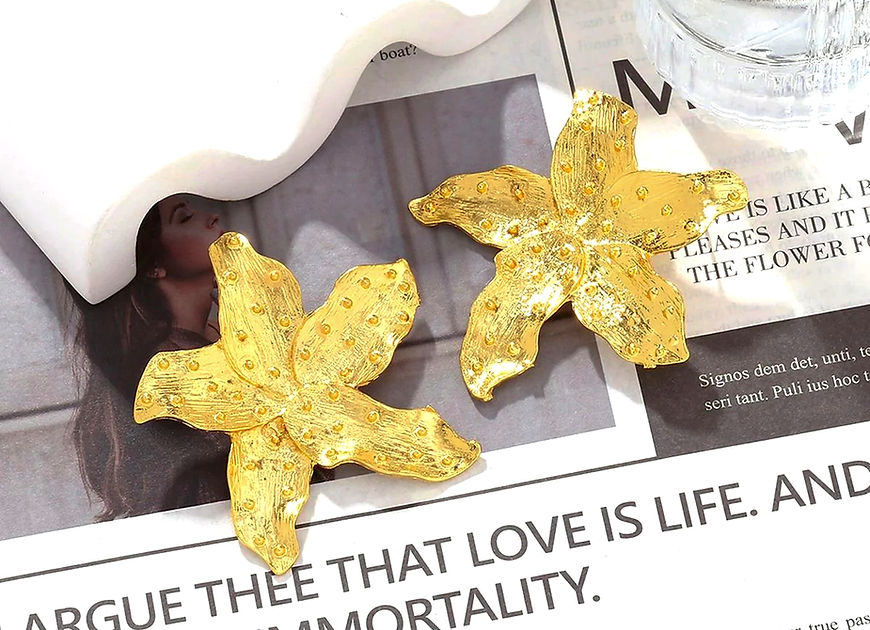 Mridha Golden Floral Big Stud Earrings!!
