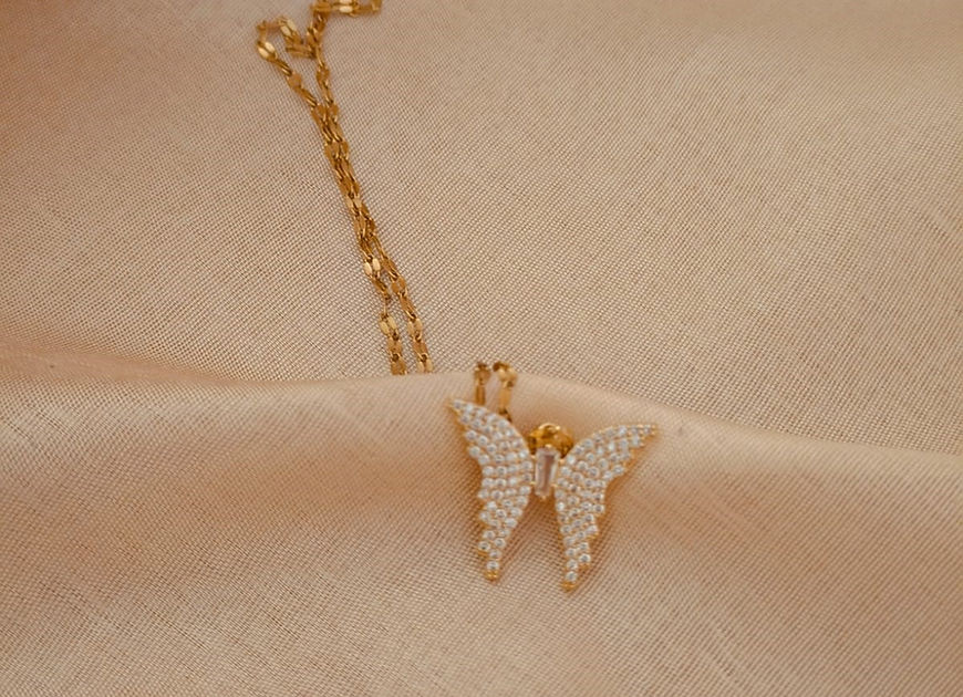 Butterfly Charm Cubic Zirconia Pendant Chain