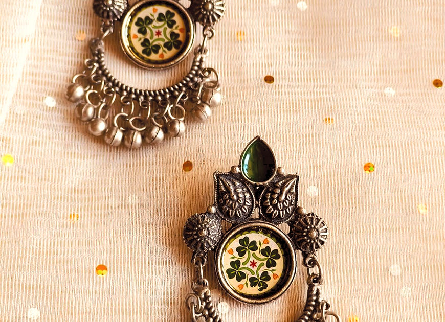 Kathiki Green Oxidised Dangle Earrings!!