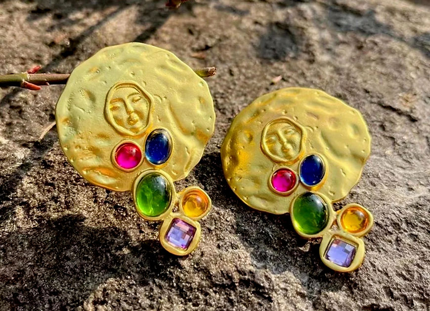 Kundanika Face Multi color Crystal Stud Earrings!!