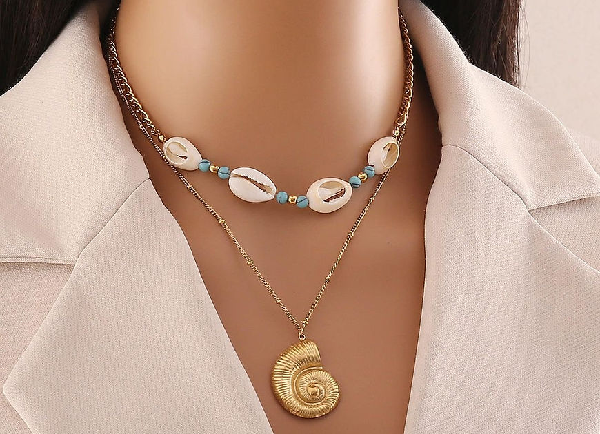 Conch Beads White Dual Layer Necklace