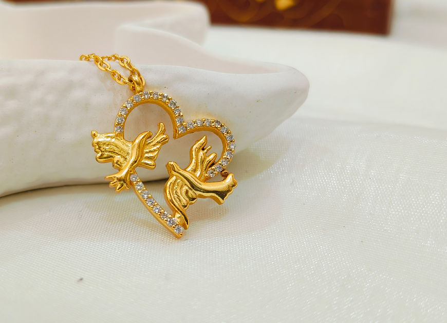 Koibito Birds CZ diamond Heart Pedant Chain Necklace