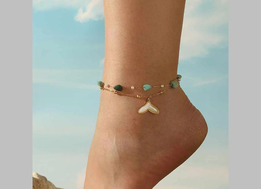 Mermaid Tail Dual Link Turquish Pearl Single Anklet