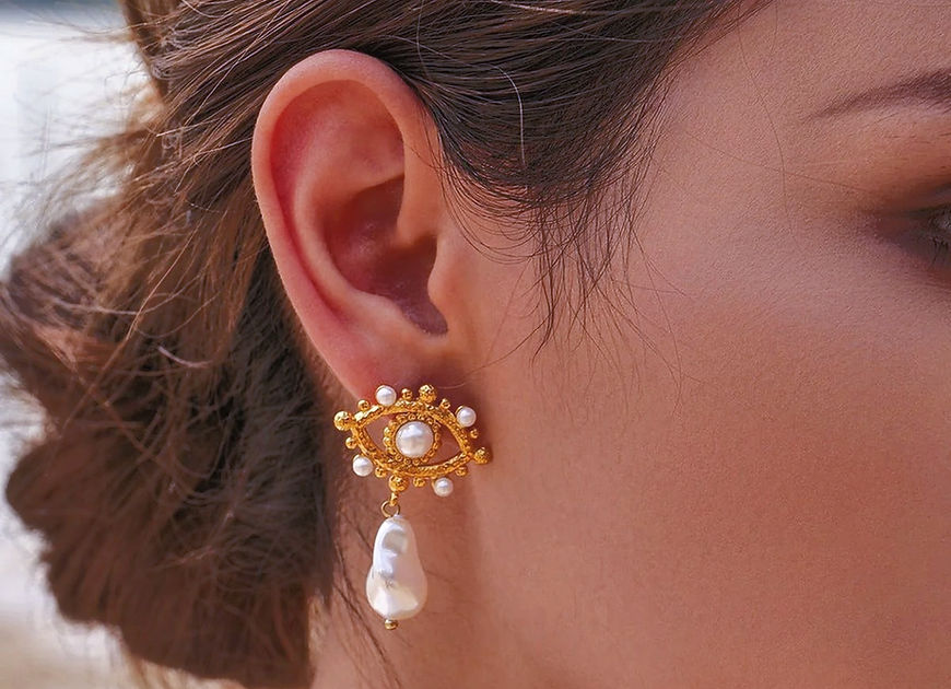 Daksha Evil Eye Pearl Drop Earrings!
