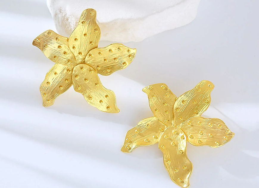 Mridha Golden Floral Big Stud Earrings!!