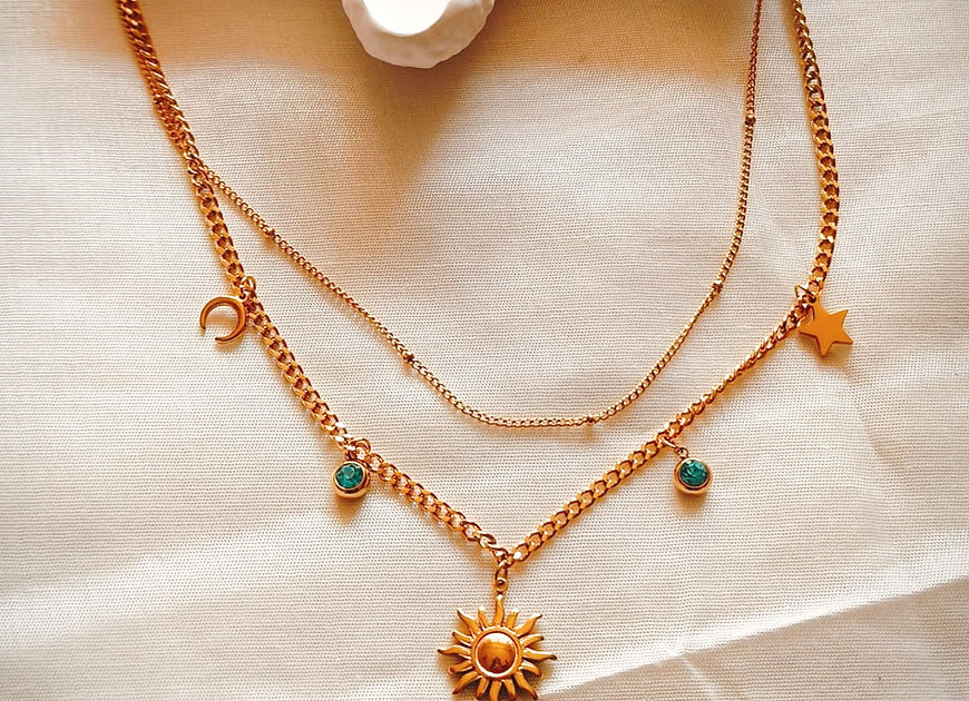 Star sun Blue Stone Charm Dual Layer Necklace!!