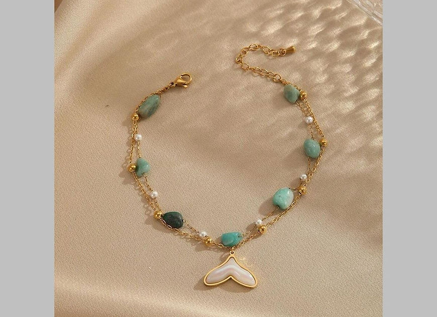Mermaid Tail Dual Link Turquish Pearl Single Anklet