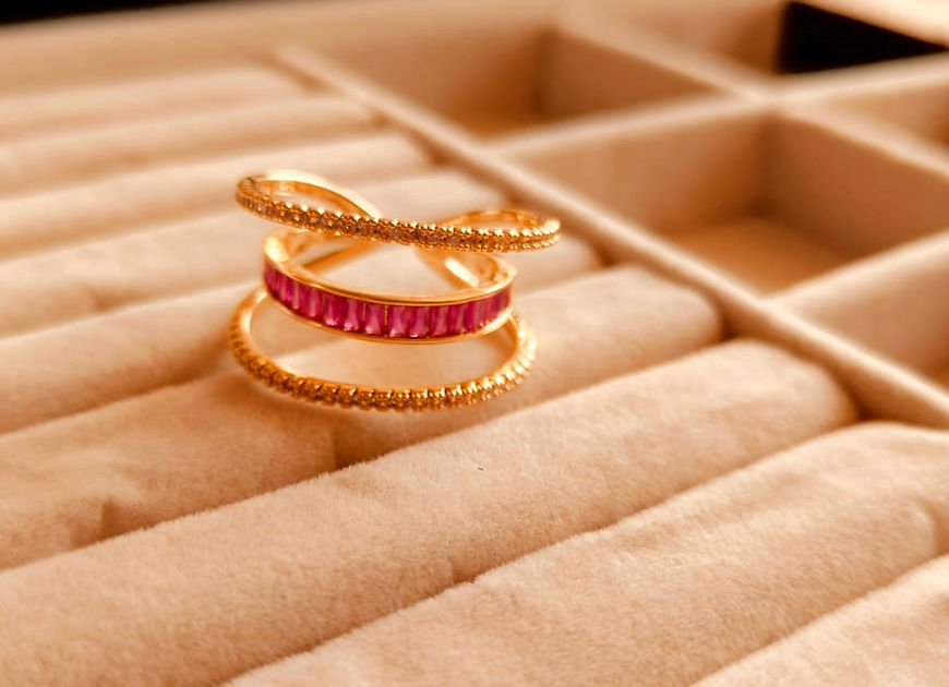 Helene Baguette Layer Pink CZ Crystal Adjustable Ring!!