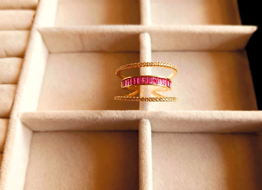 Helene Baguette Layer Pink CZ Crystal Adjustable Ring!!