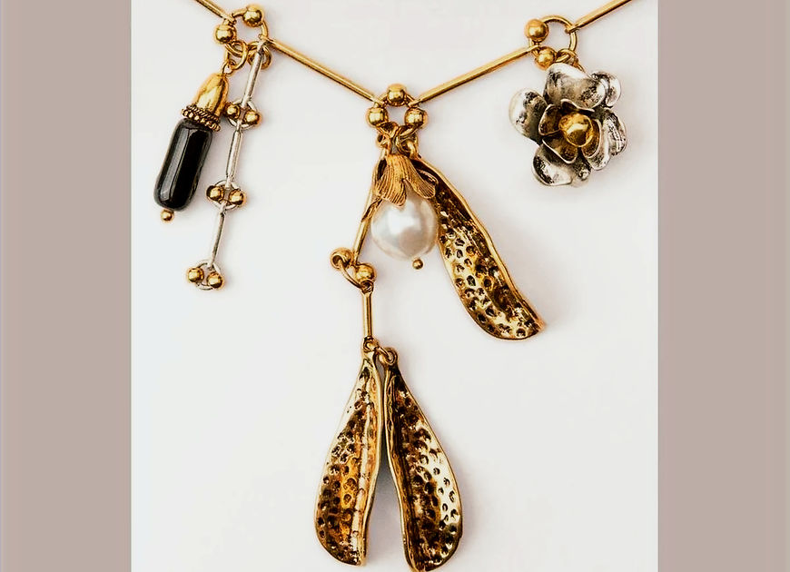 Vividha Leaf Flower Pearl Beads Charms Necklace!!