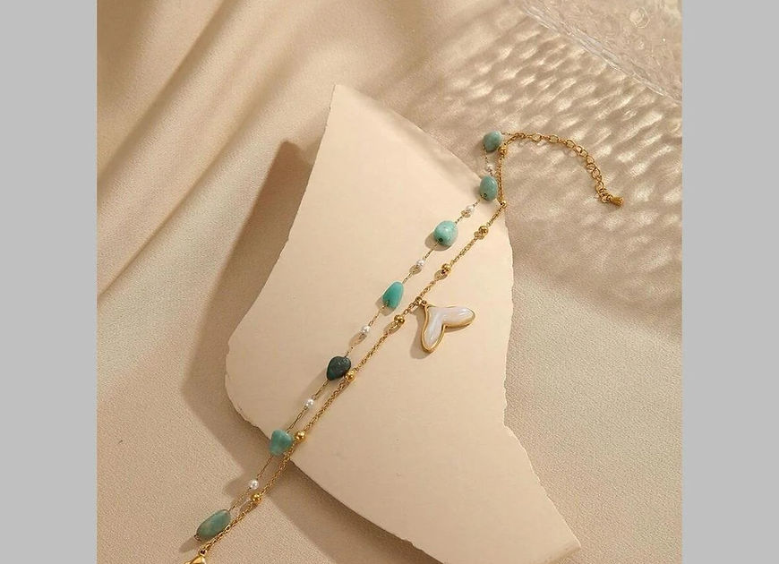 Mermaid Tail Dual Link Turquish Pearl Single Anklet