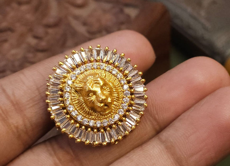 Litvik Lion Face Baguette Solitair CZ stone Adjustable Ring!!!