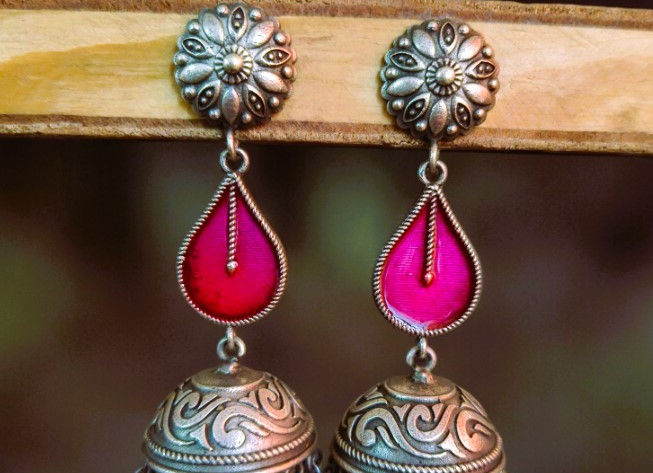 Gargi Drop Pink enamel Jhumki Earrings!!