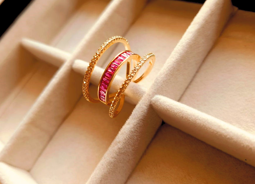 Helene Baguette Layer Pink CZ Crystal Adjustable Ring!!