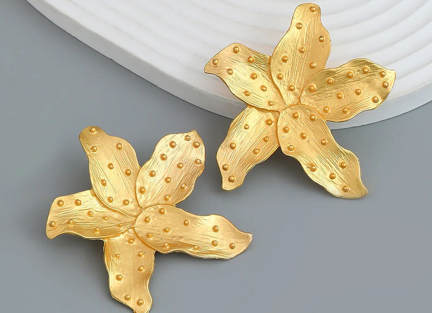 Mridha Golden Floral Big Stud Earrings!!