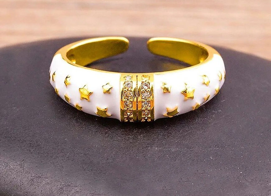 Bodhika Star Enamel Cz Adjustible Finger Ring