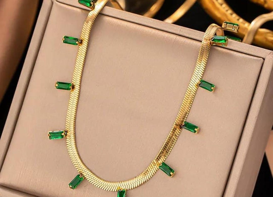 Anahita Green CZ Stone Chain Necklace!!