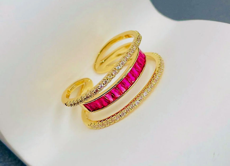 Helene Baguette Layer Pink CZ Crystal Adjustable Ring!!