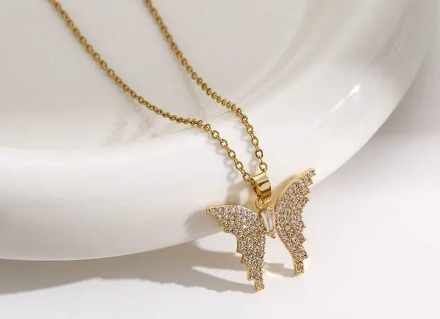 Butterfly Charm Cubic Zirconia Pendant Chain