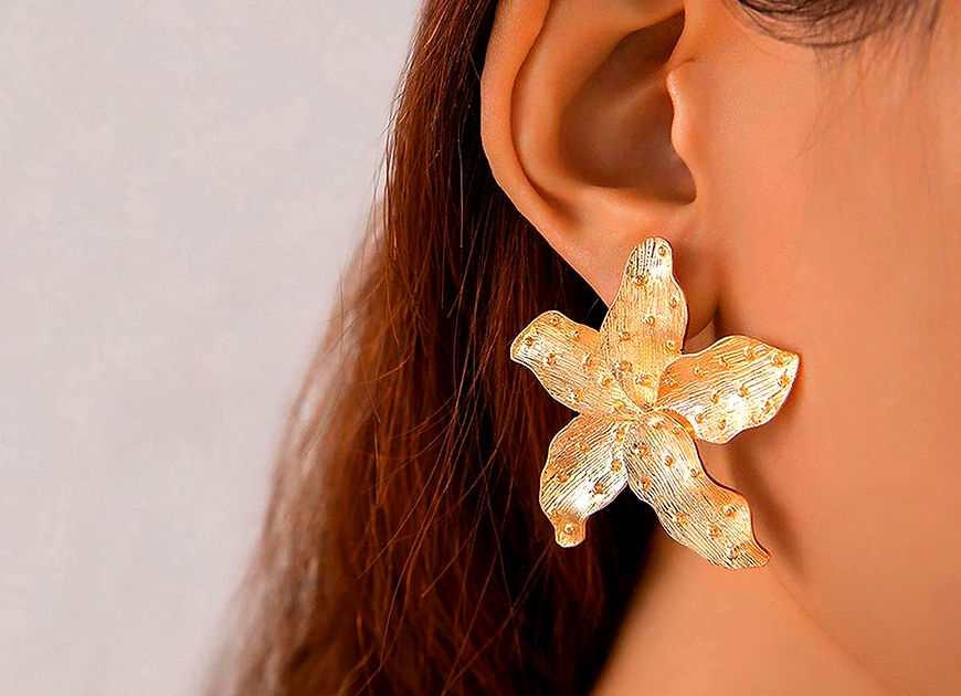 Mridha Golden Floral Big Stud Earrings!!