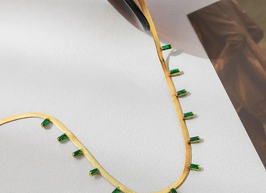Anahita Green CZ Stone Chain Necklace!!