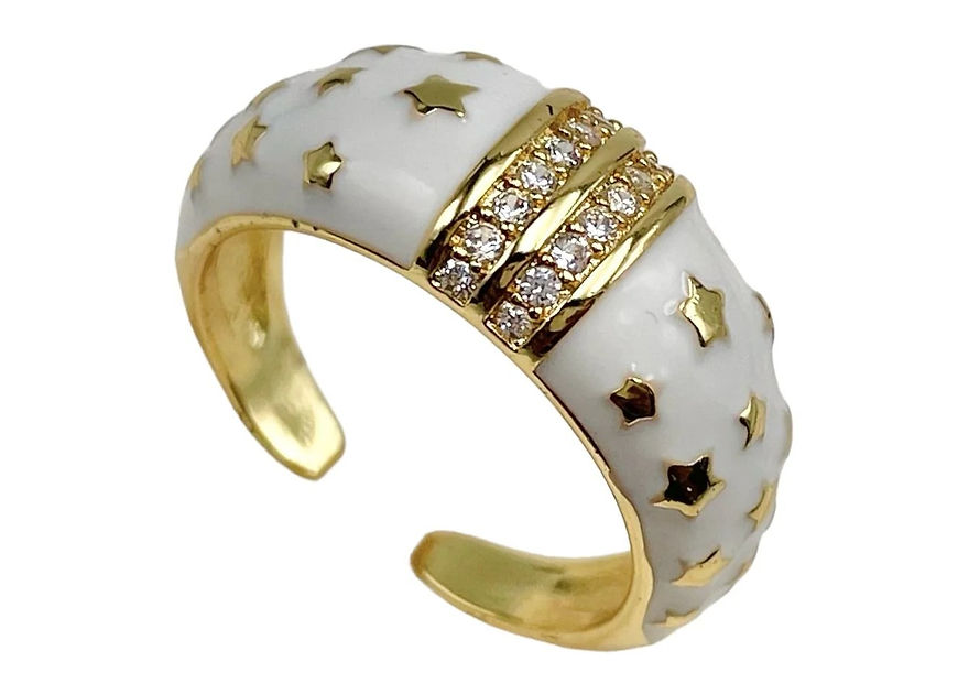 Bodhika Star Enamel Cz Adjustible Finger Ring