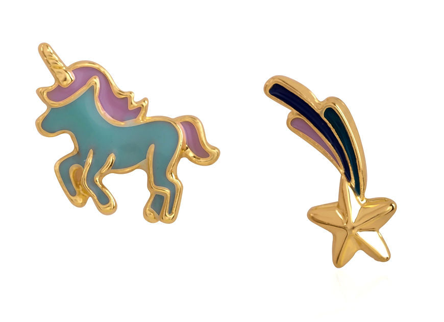 Unicorn Star Enamel Mismatch Stud Earrings