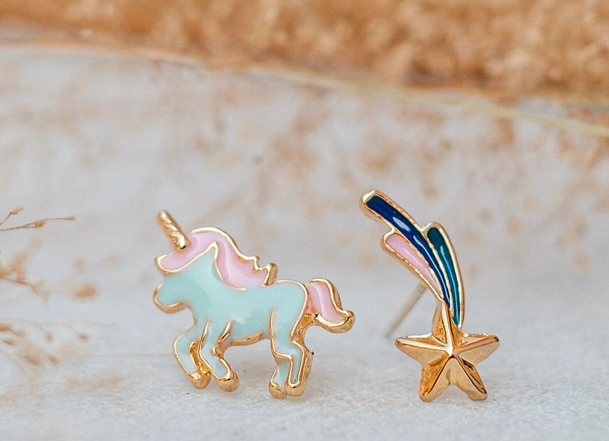 Unicorn Star Enamel Mismatch Stud Earrings