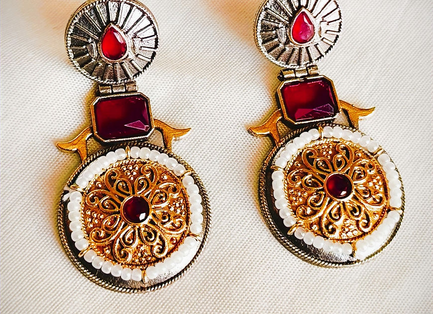 Geetha Red Stone dual tone Dangle earrings!!