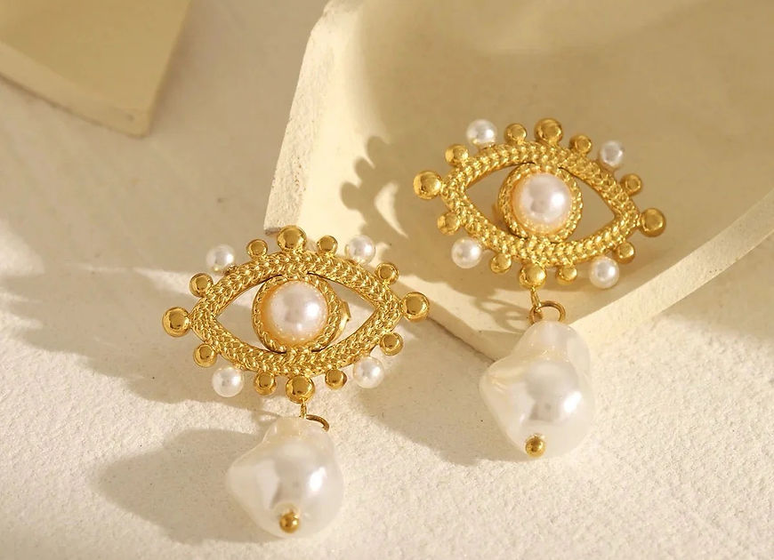 Daksha Evil Eye Pearl Drop Earrings!