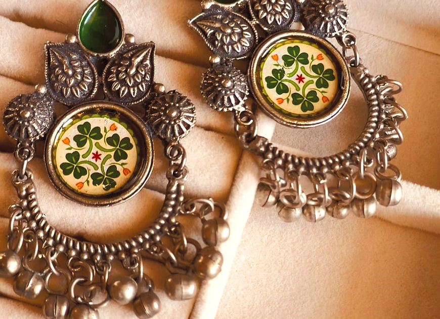 Kathiki Green Oxidised Dangle Earrings!!
