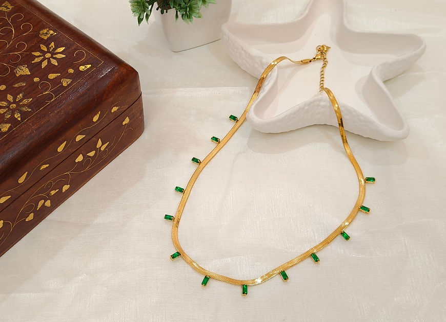 Anahita Green CZ Stone Chain Necklace!!