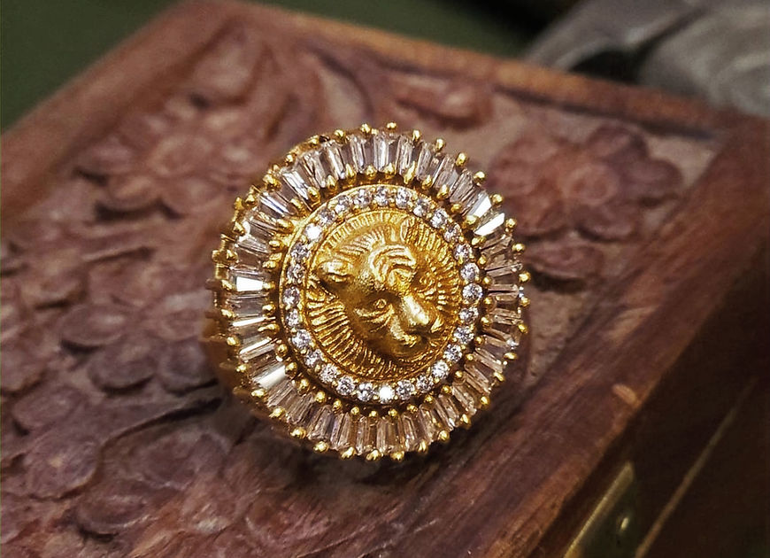 Litvik Lion Face Baguette Solitair CZ stone Adjustable Ring!!!