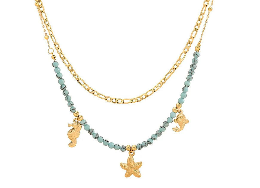 Beach Sea Horse Star Fish Beads Dual Layer Necklace