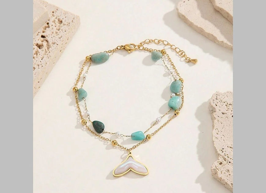 Mermaid Tail Dual Link Turquish Pearl Single Anklet