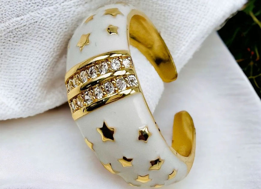 Bodhika Star Enamel Cz Adjustible Finger Ring