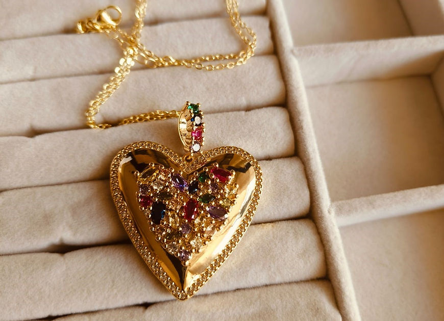 Rochana Rainbow Heart CZ Stone Multicolor pendent chain!!