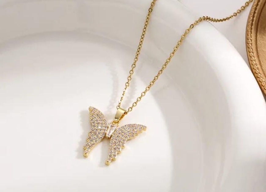 Butterfly Charm Cubic Zirconia Pendant Chain