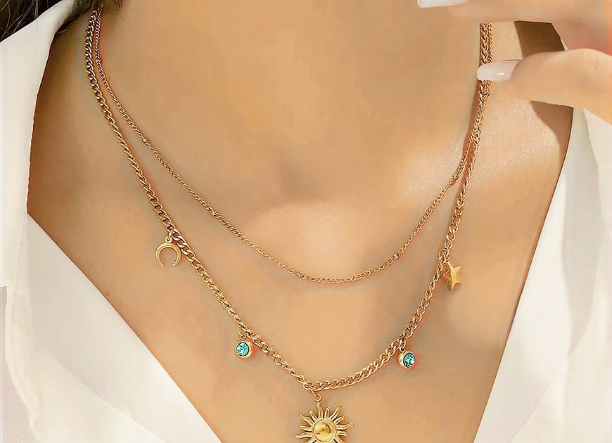 Star sun Blue Stone Charm Dual Layer Necklace!!