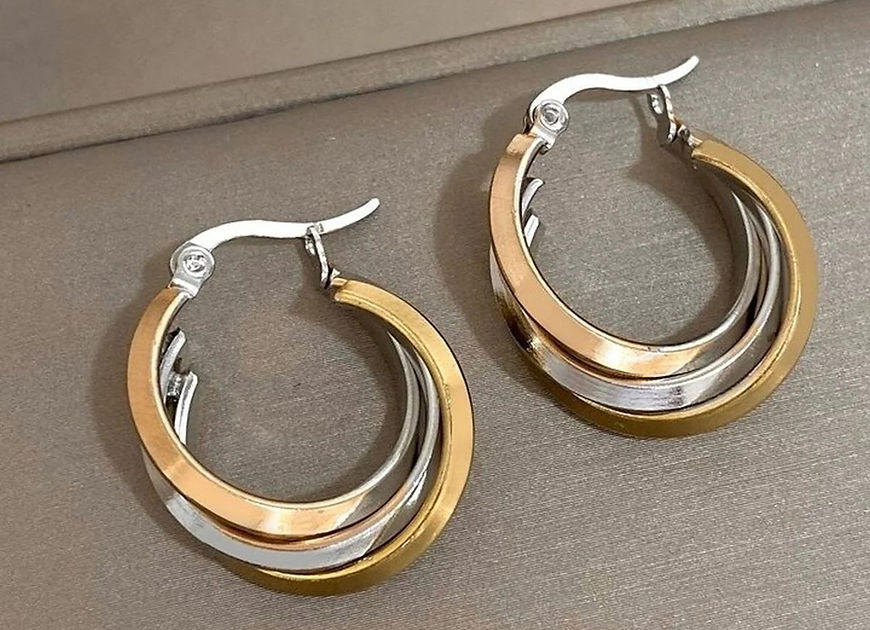 Danai Swirl Triple Layer Silver Gold Hoop Earrings!!!