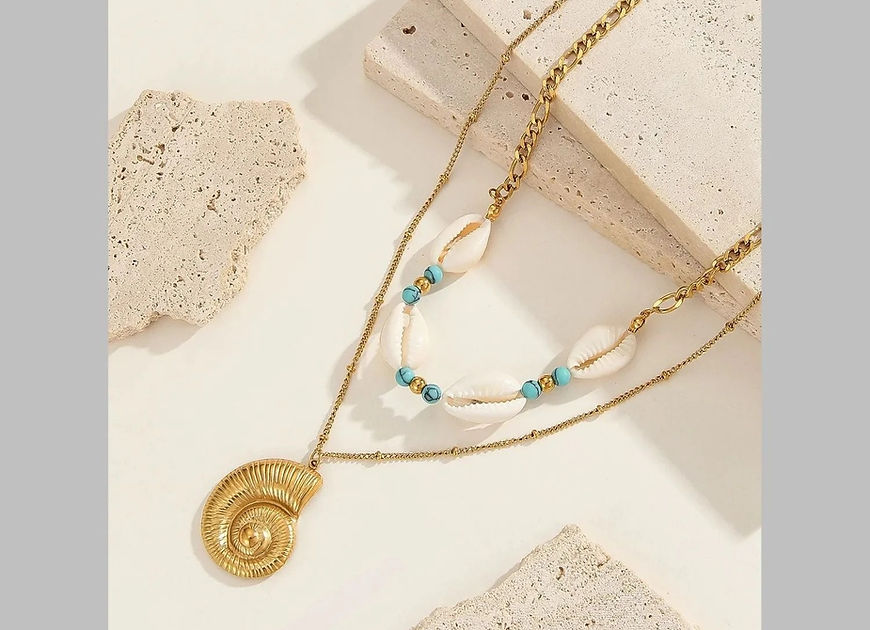 Conch Beads White Dual Layer Necklace