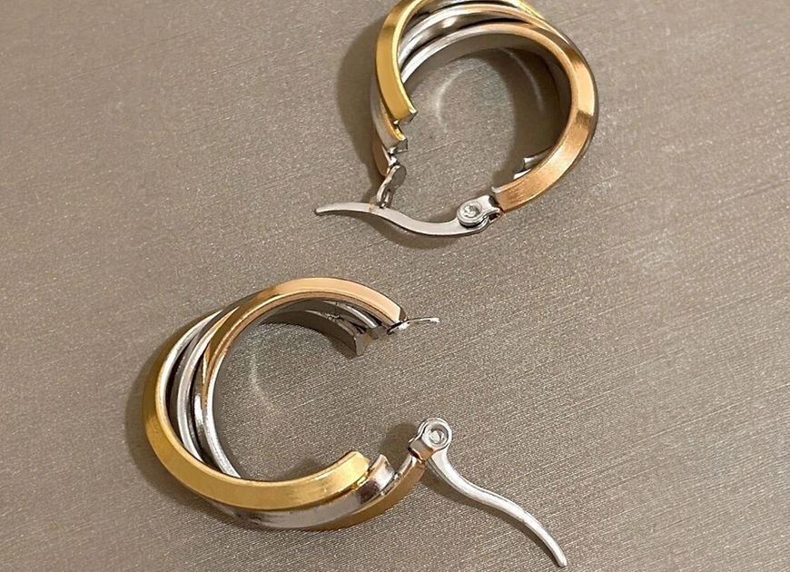 Danai Swirl Triple Layer Silver Gold Hoop Earrings!!!