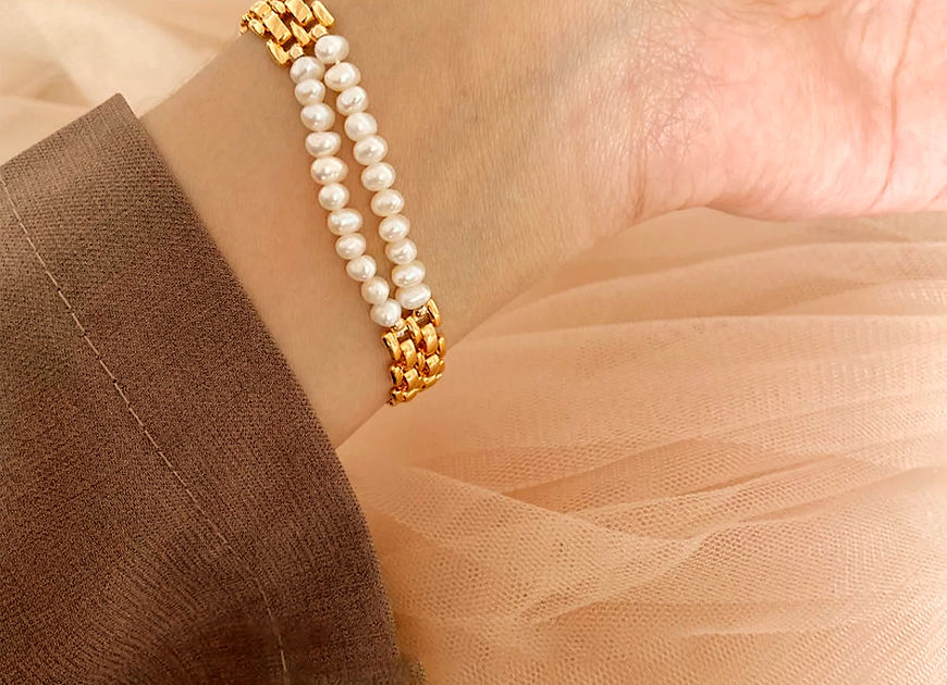 Aza Dual Layer Pearl Statement Bracelet