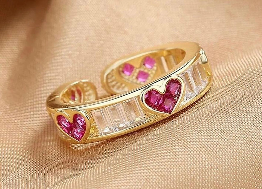 Hridaya Love Heart Pink Sapphire CZ Adjustable Finger Ring