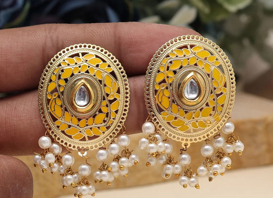 Dyuti Yellow Meenakari Stud Earrings
