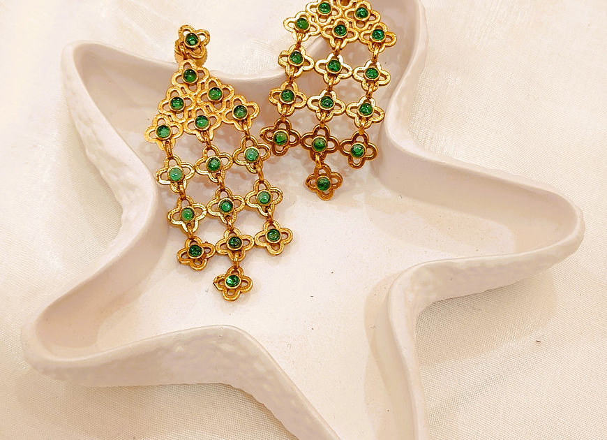 Kriti Long Drop Green Earrings!!