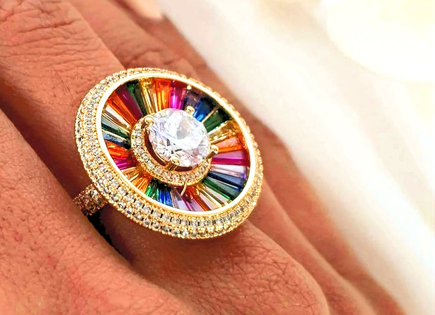 Tvisa Multicolor Solitaire CZ Stone Adjustable Finger Ring